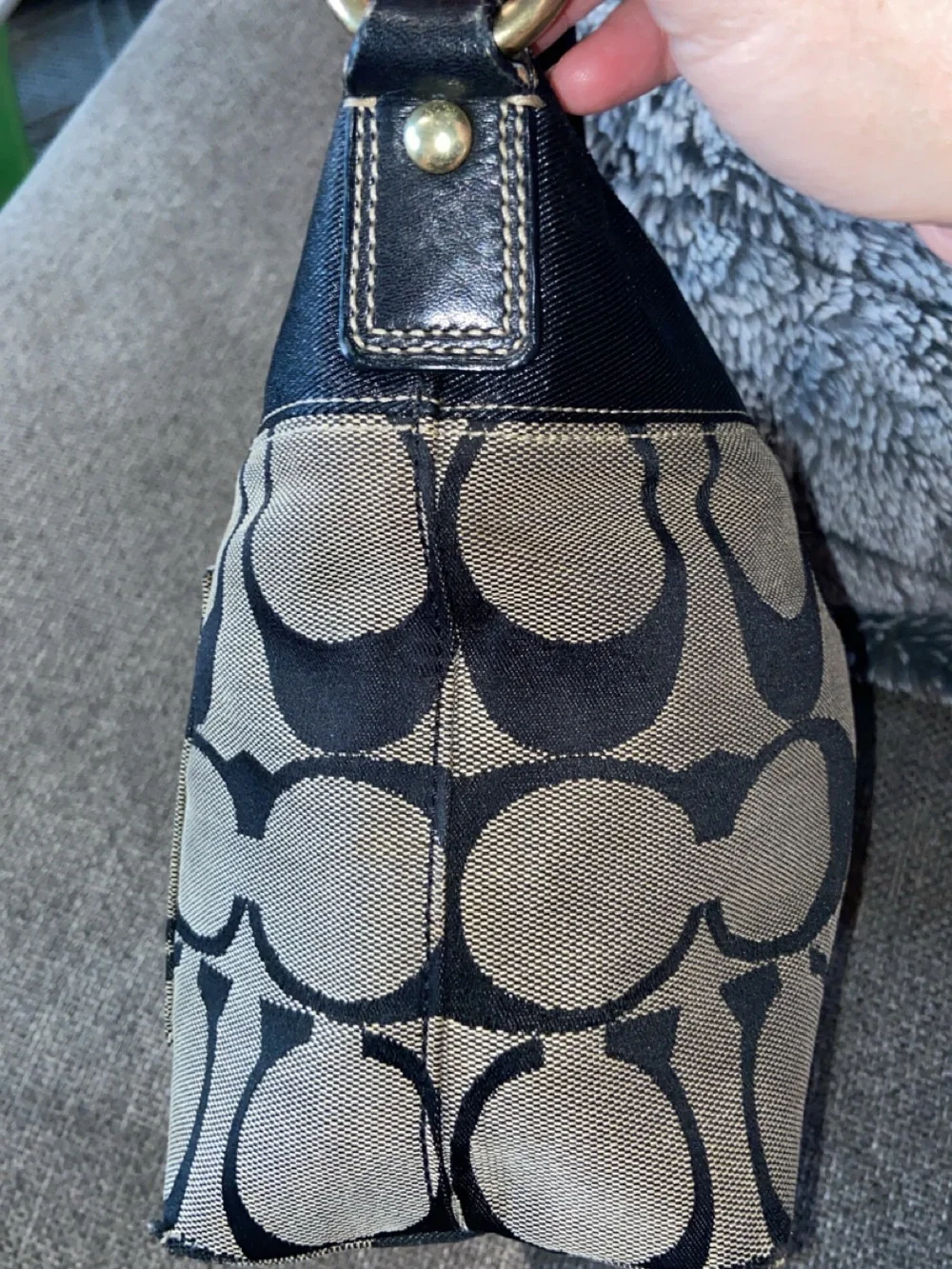 Coach Signature Canvas and Leather Shoulder Bag in Black/Tan